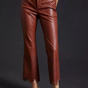Anthropologie Brown Flare Pants with Laser-Cut Hem